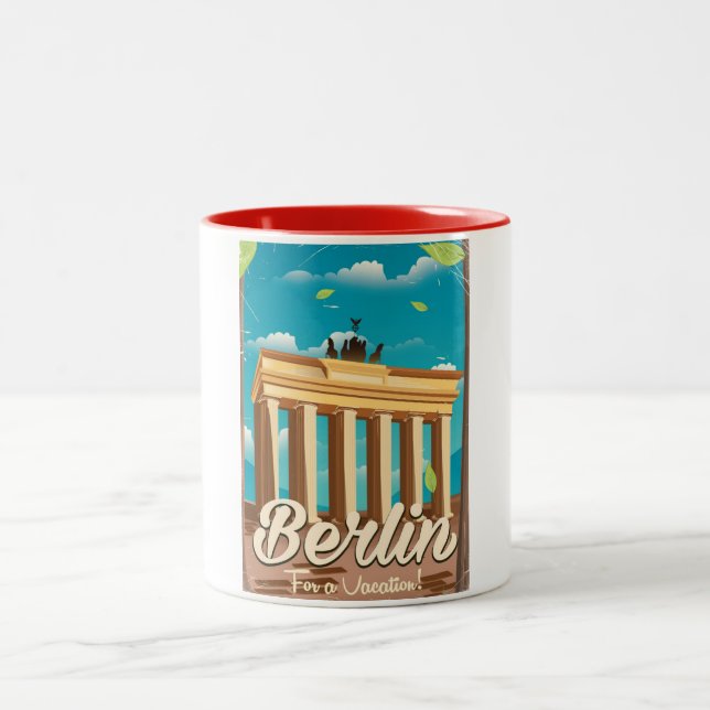 Brandenburg gate ,Berlin cartoon travel poster Two-Tone Coffee Mug (Center)