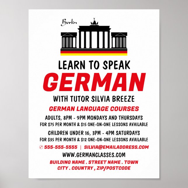 Brandenburg Gate, German Language Course Advert Poster (Front)