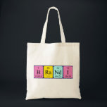Brandi periodic table name tote bag<br><div class="desc">Brandi spelled out as B Ra Nd I (Boron Radium Neodymium Iodine) on a bag for the scientist in you.</div>