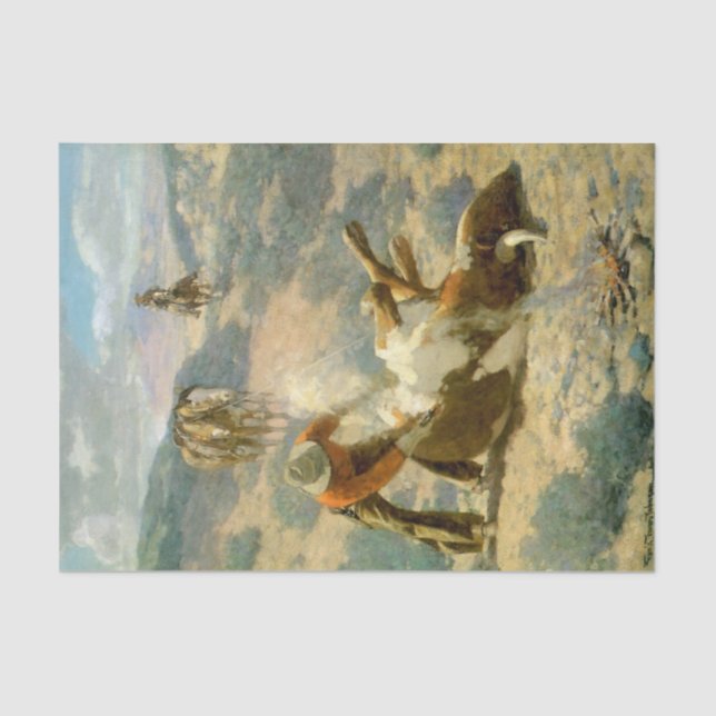 “Branding a Steer” by Frank Tenney Johnson Tissue Paper (Front)