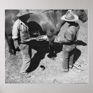 Branding horses with the pitchfork brand poster