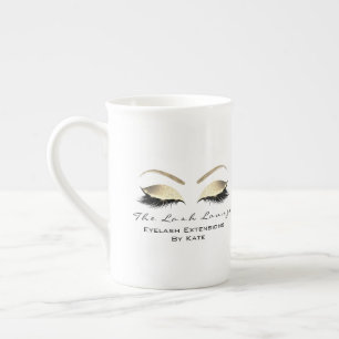 Branding Lashes Extension Beauty Studio Gold White Bone China Mug
