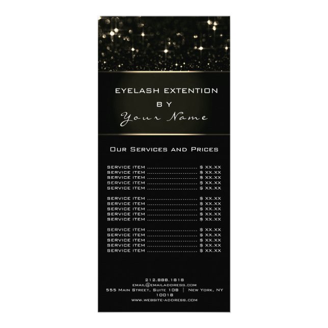 Branding Price List Lashes Beauty Black Frame Rack Card (Front)