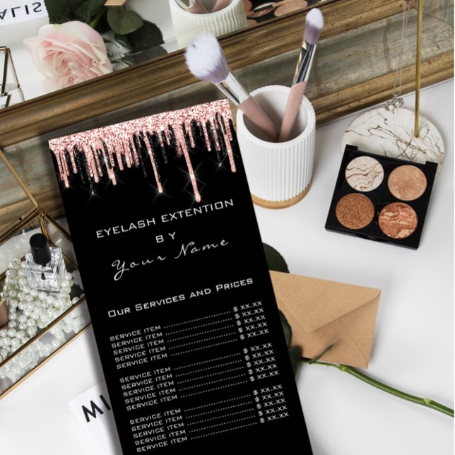 Branding Price List Lashes Extension Black White Rack Card (Merry To Name Holiday Christmas Tree Rose Blush Gift Tags)