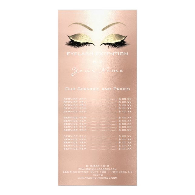 Branding Price List Lashes Extension Blush White Rack Card (Back)