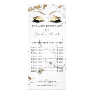 Branding Price List Lashes Extension Gold White Rack Card
