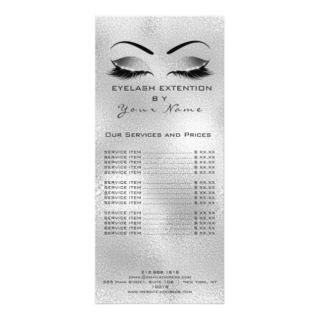 Branding Price List Lashes Extension Gray Makeup Rack Card (Front)