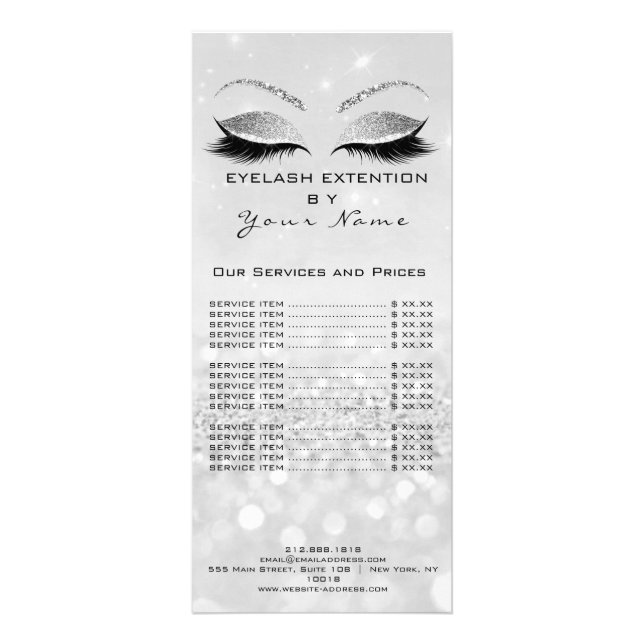 Branding Price List Lashes Extension Gray Silver2 Rack Card (Front)