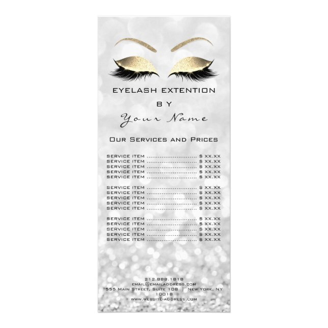 Branding Price List Lashes Extension Gray White Rack Card (Back)