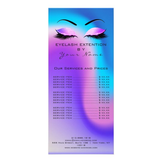 Branding Price List Lashes Extension Miami Beach Rack Card
