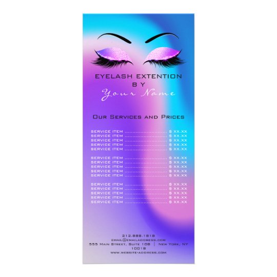 Branding Price List Lashes Extension Miami Ocean Rack Card