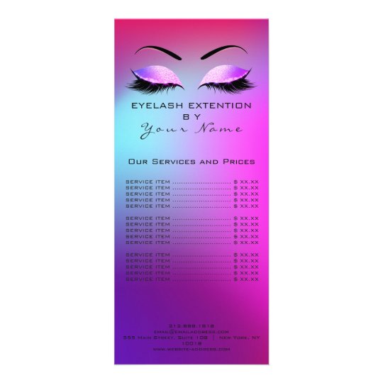 Branding Price List Lashes Extension Miami Pink Rack Card