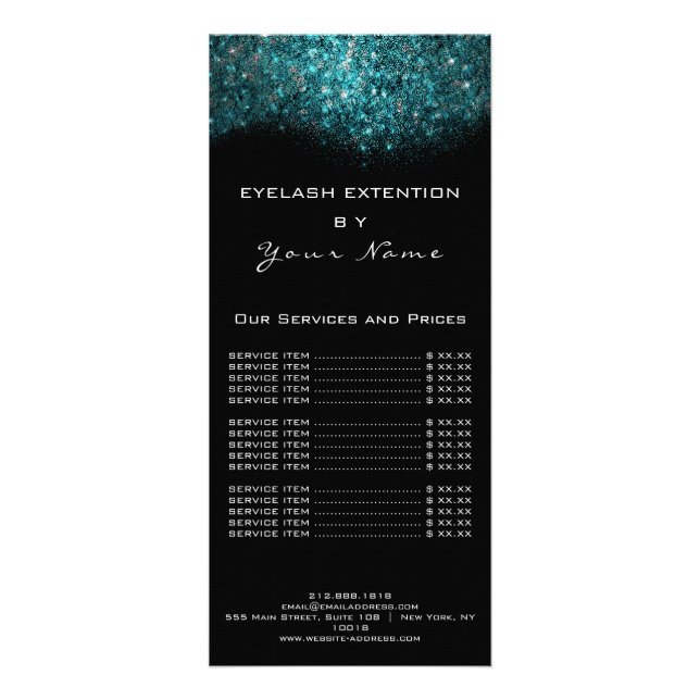 Branding Price List Lashes Extension Ocean Blue Rack Card (Back)