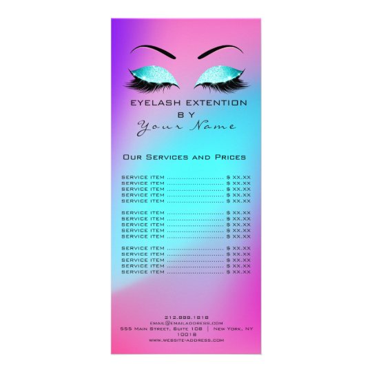 Branding Price List Lashes Extension Ombre Pink Rack Card