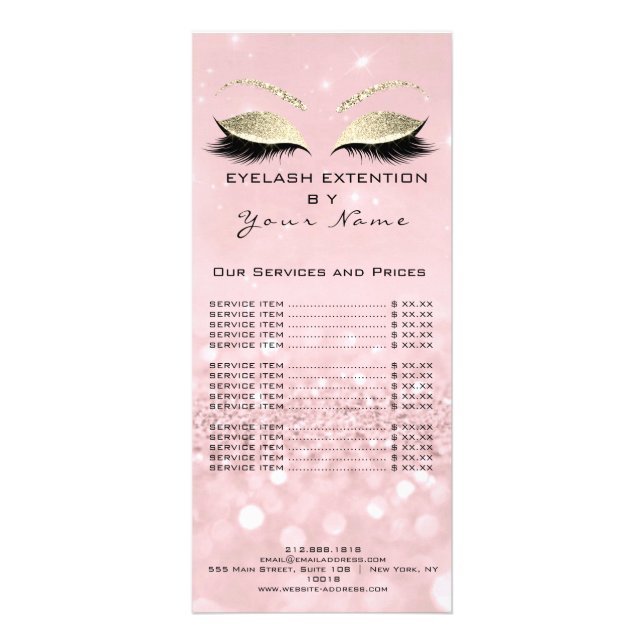 Branding Price List Lashes Extension Pink Gold Rack Card (Front)