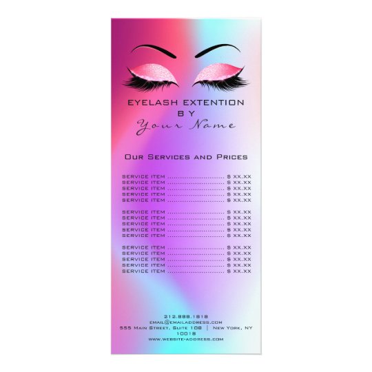 Branding Price List Lashes Extension Pink Miami Rack Card