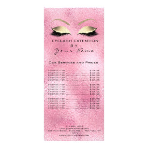 Branding Price List Lashes Extension Pink Rose Rack Card