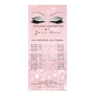 Branding Price List Lashes Extension Pink Silver Rack Card