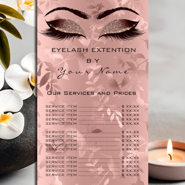Branding Price List Lashes Extension Rose Birds Rack Card (Branding Price List Lashes Extension Rose Birds Rack Card)