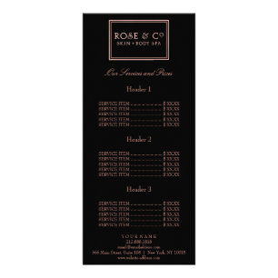 Branding Price List Rose Gold Black Glam Frame Rack Card