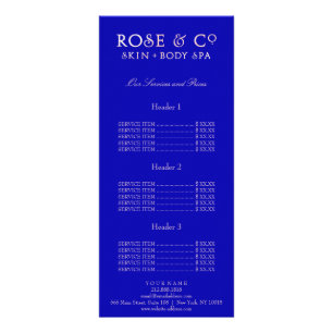Branding Price List Rose Gold Blue Sapphire Rack Card
