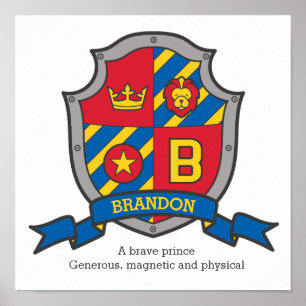 Brandon boys name meaning heraldry shield letter B Poster