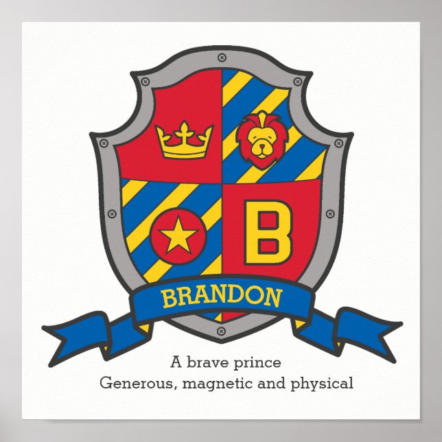 Brandon boys name meaning heraldry shield letter B Poster (Front)
