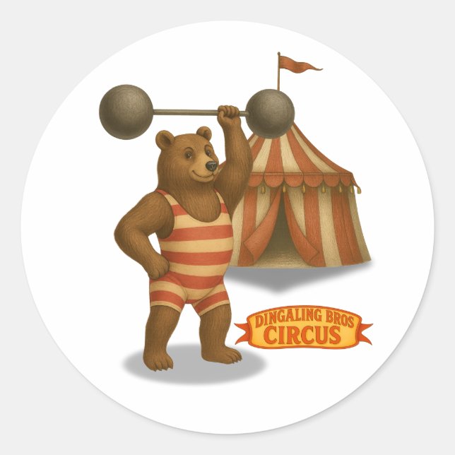 Brandon, circus strong-bear classic round sticker (Front)