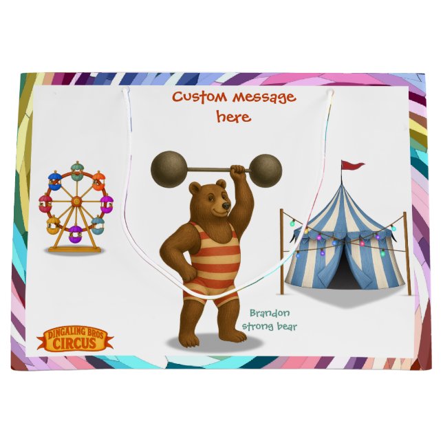 Brandon, circus strong-bear large gift bag (Front)