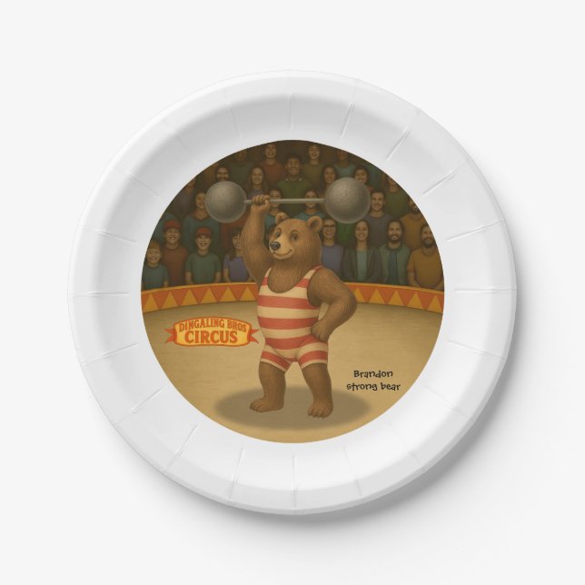 Brandon, circus strong-bear paper plate (Front)