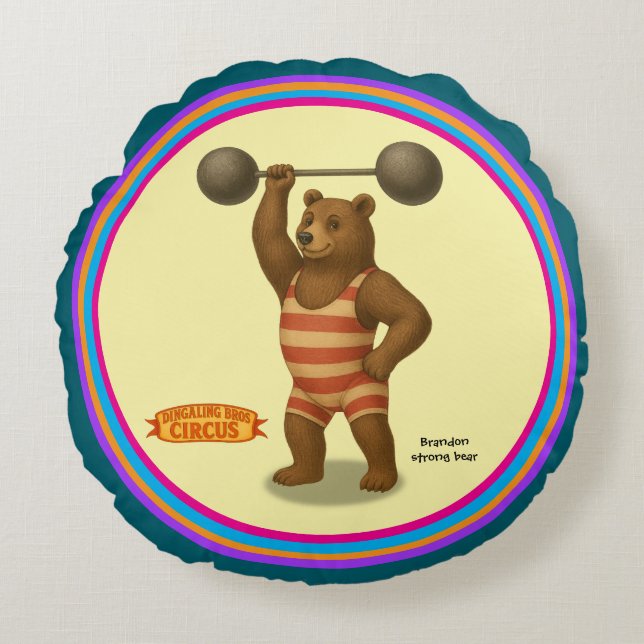 Brandon, circus strong bear round cushion (Front)