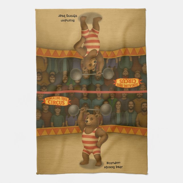 Brandon, circus strong bear tea towel (Vertical)