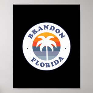 Brandon Florida Fl Retro Sunset Palm Tree Souvenir Poster