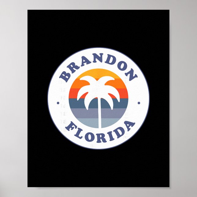 Brandon Florida Fl Retro Sunset Palm Tree Souvenir Poster (Front)