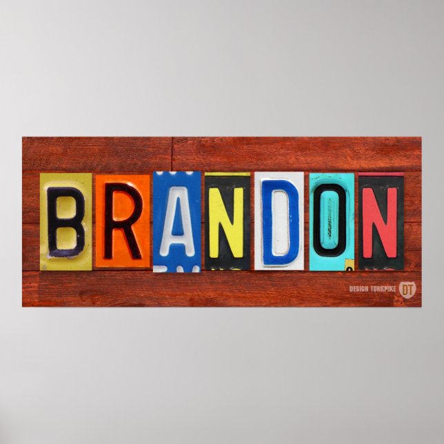BRANDON License Plate Letter Name Sign Poster (Front)