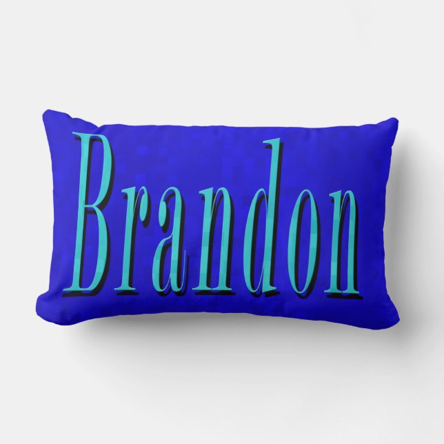 Brandon Name Blue Logo, On Blue Mosaic Lumbar Cushion (Front)