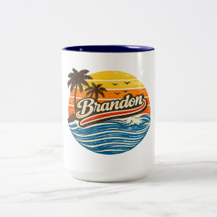 Brandon Retro Sunset Name Design Two-Tone Coffee Mug