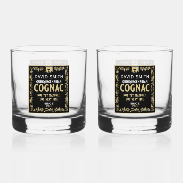 Brandy Lover Quinquagenarian Birthday Whiskey Glass (Front)