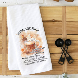 Brandy Milk Punch Cocktail Recipe Watercolor Tea Towel