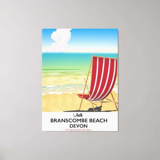 Branscombe Beach Devon vintage seaside poster Canvas Print (Front)