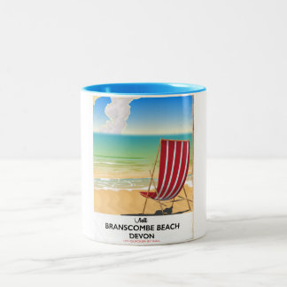 Branscombe Beach Devon vintage seaside poster Two-Tone Coffee Mug
