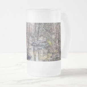Branson Fall Creek Winter Snow Painterly Frosted G Glass Beer Mug