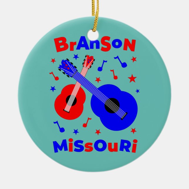 Branson Missouri Family Vacation Guitar  Ceramic Tree Decoration (Front)