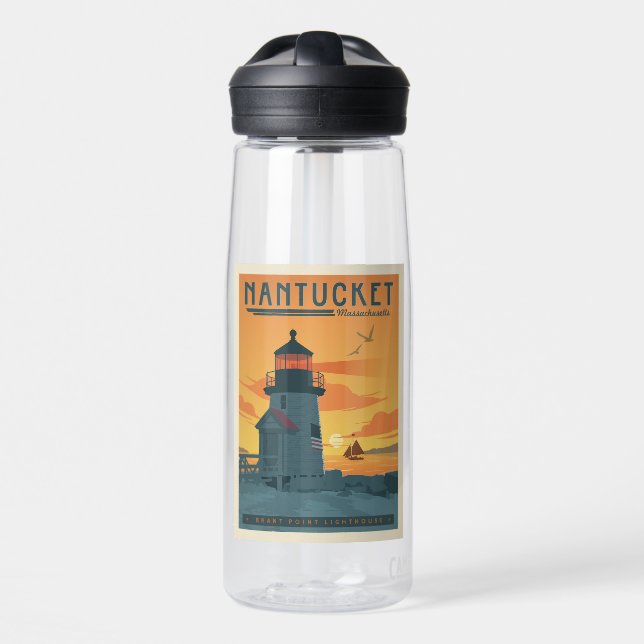 Brant Point Lighthouse | Nantucket MA Water Bottle (Front)