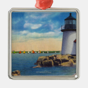 Brant Point Lighthouse Scene Metal Tree Decoration