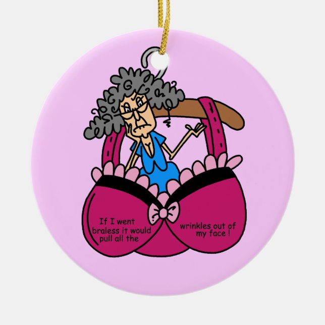 Bras and Wrinkles Humour Ceramic Tree Decoration (Front)
