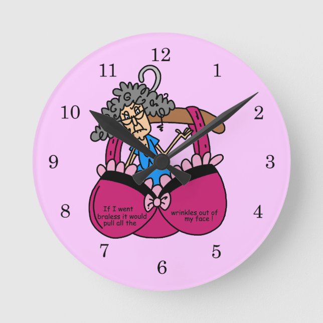 Bras and Wrinkles Humour Round Clock (Front)