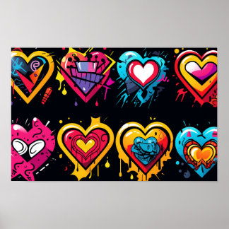 Brash punk hearts in vibrant colours poster
