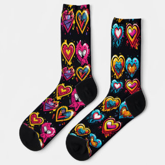 Brash punk hearts in vibrant colours socks