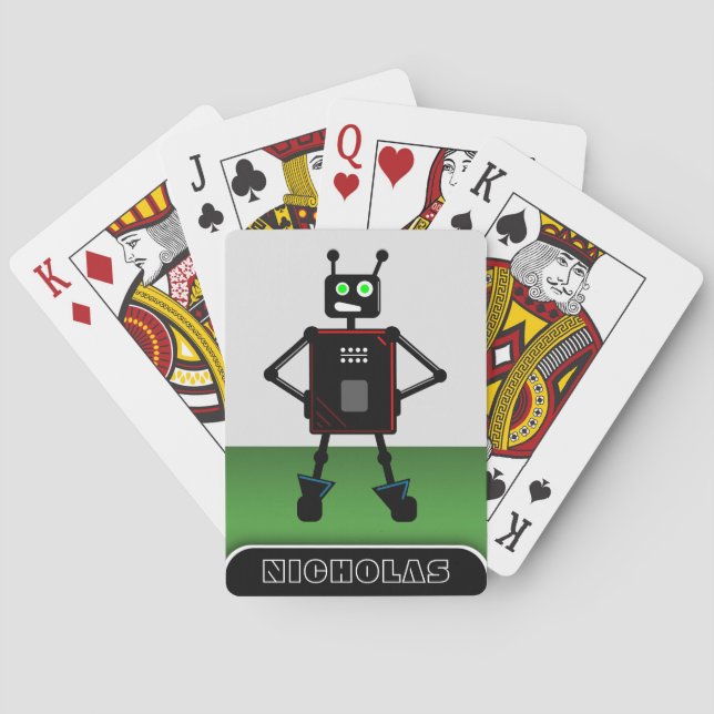 Brash Robot Green - Personalised Robot Playing Cards (Back)